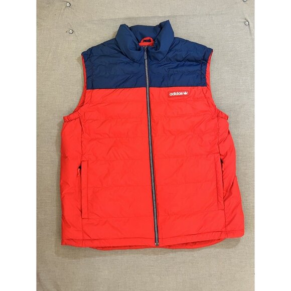 Adidas Puffer Vest Jacket Men's XL Red Zip Tri-Foil Pocketed Insulated Adult - Picture 1 of 11